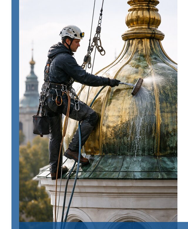 Профессиональная мойка куполов и шпилей высотными альпинистами в Кирове