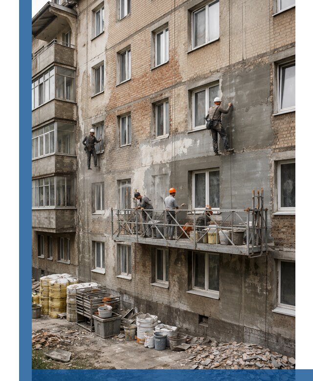 Капитальный ремонт фасада в Кирове с восстановлением и гидроизоляцией