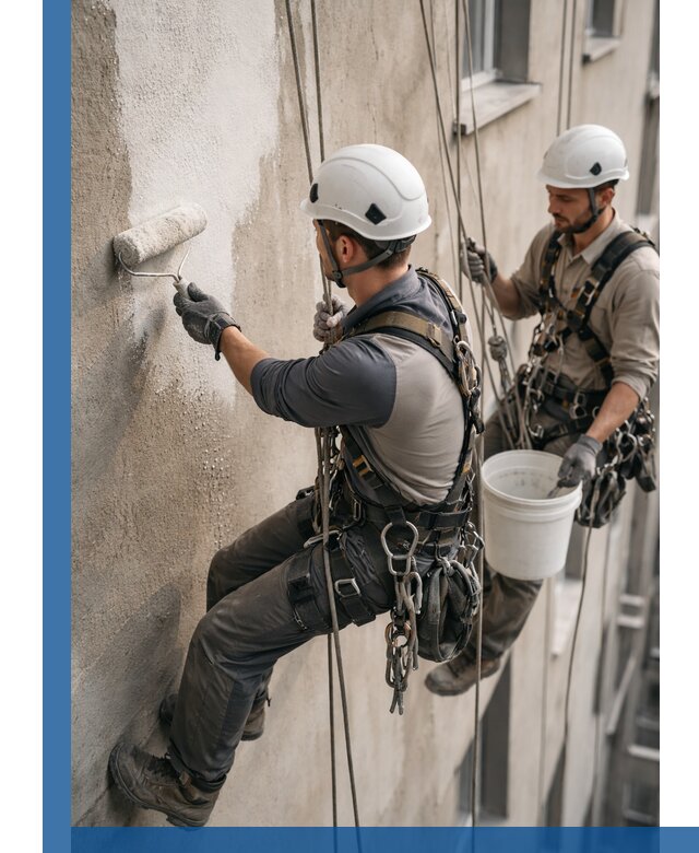 Грунтовка фасада на высоте в Кирове промышленными альпинистами