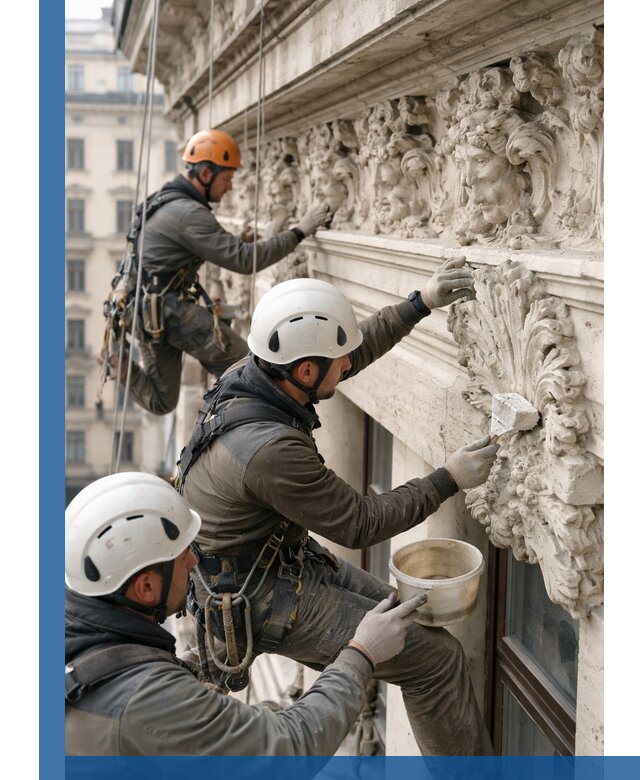 Реставрация фасадной лепнины с высотными работами в Кирове