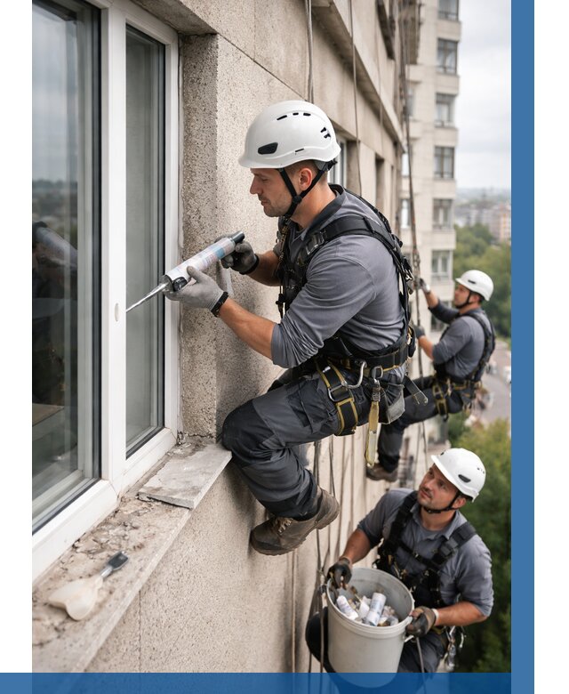 Герметизация оконных швов снаружи в Кирове от 1525 р. | ВЫСОТНИК-Кро