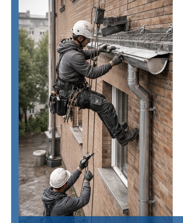 Монтаж водосточной системы на здании в Кирове под ключ