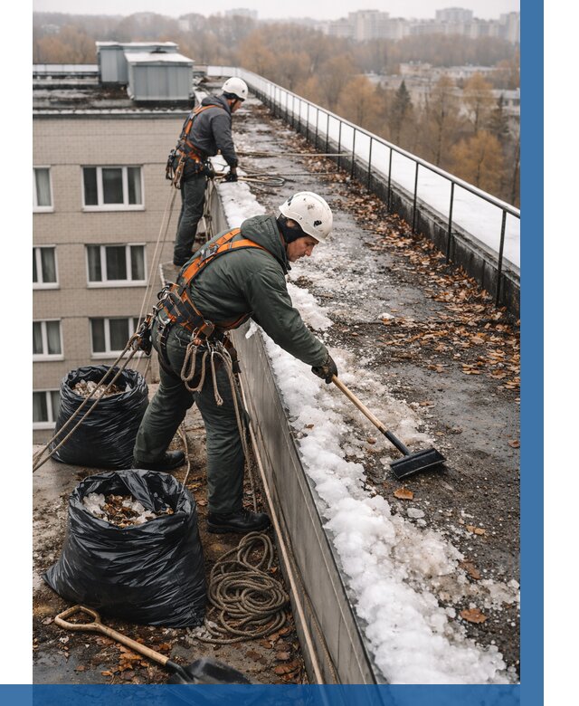 Очистка кровли по периметру в Кирове от 559 р. | ВЫСОТНИК-Кро