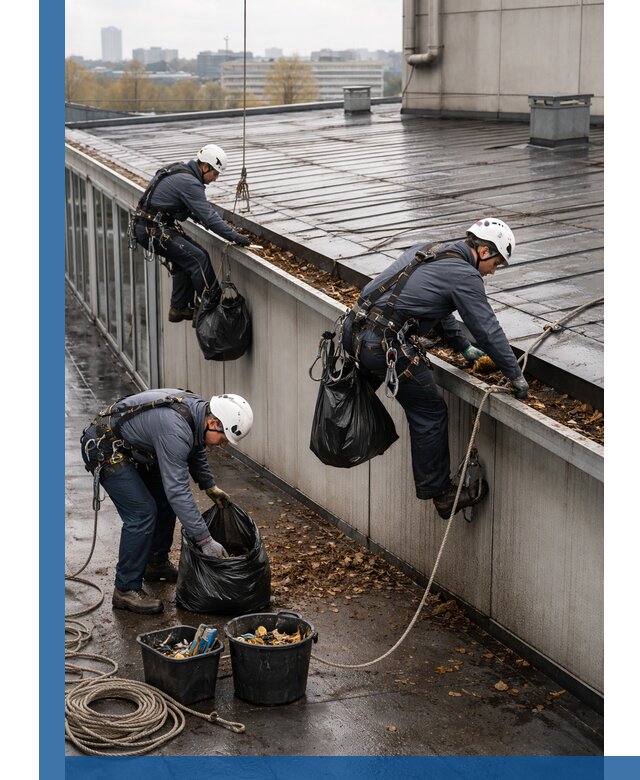 Очистка кровли по периметру в Кирове силами промышленных альпинистов