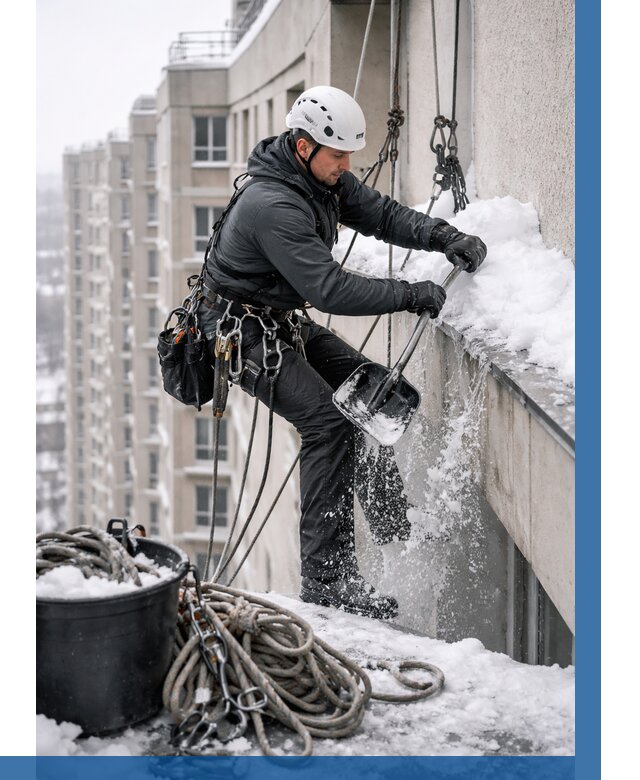 Очистка карнизов от снега в Кирове от 305 р. | ВЫСОТНИК-Кро