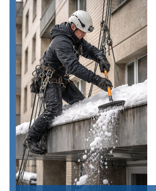 Очистка козырьков от снега в Кирове круглогодично безопасно