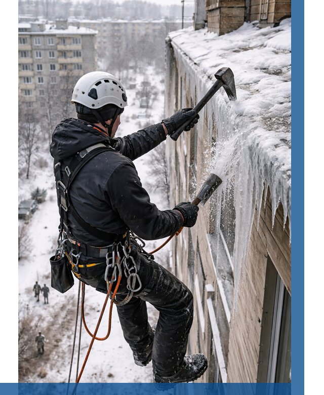 Сбивание сосулек с крыши в Кирове по цене от 4574 р. | ВЫСОТНИК-Кро