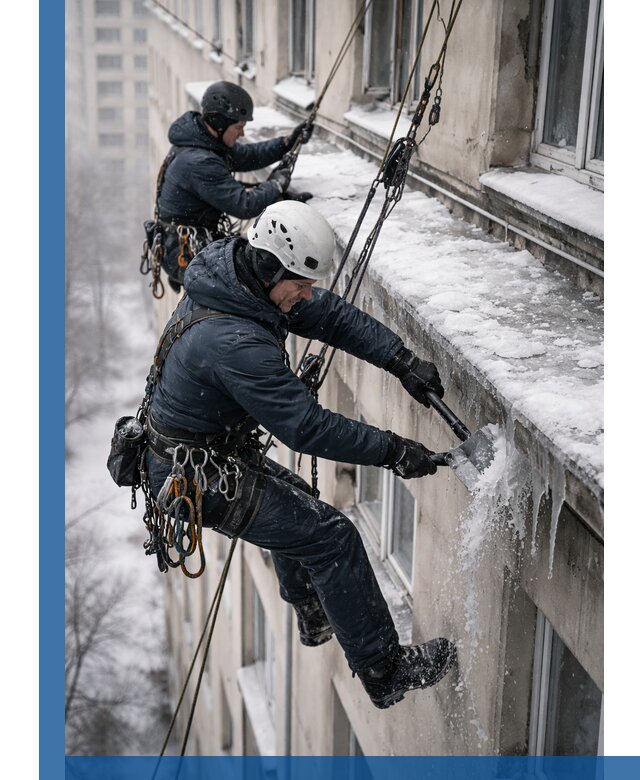 Удаление наледи и сосулек с карнизов в Кирове профессионально