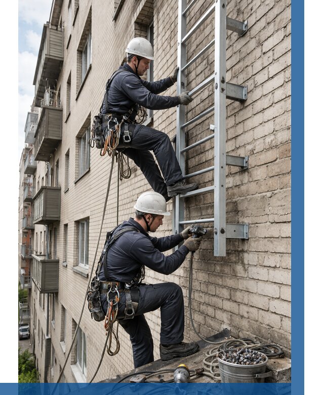 Монтаж пожарной лестницы в Кирове от 25413 р заказать у ВЫСОТНИК-Кро