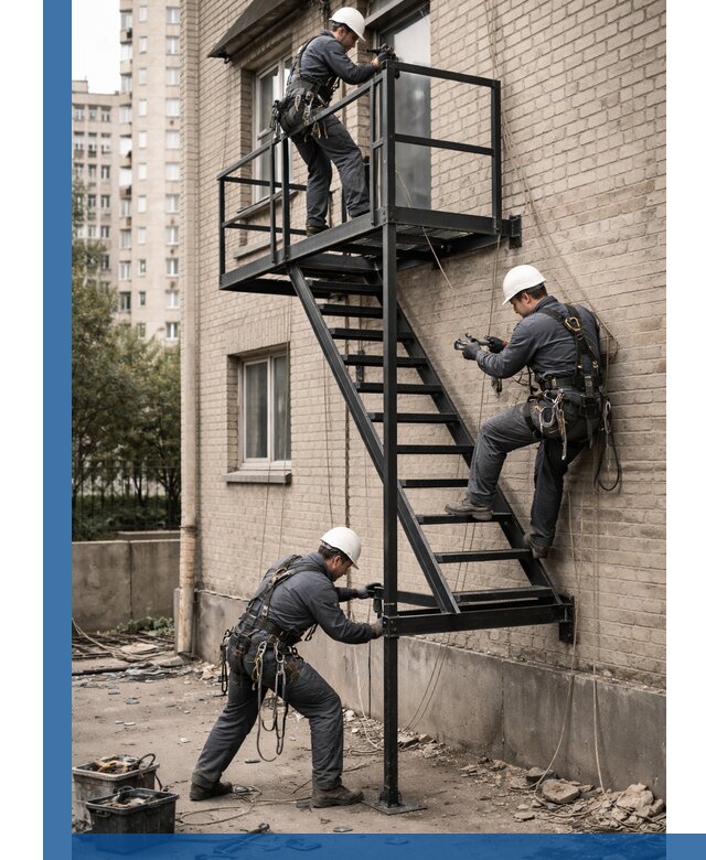 Монтаж пожарной лестницы в Кирове, установка и крепление