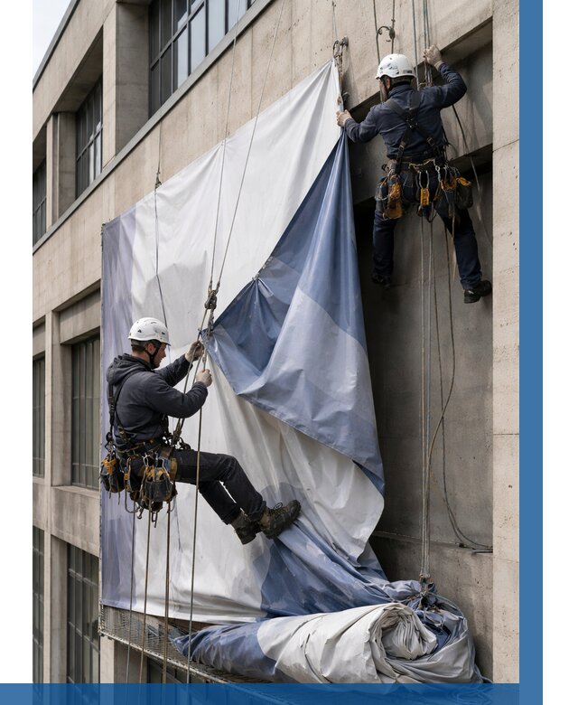 Демонтаж баннеров с фасада в Кирове от 4574 р. | ВЫСОТНИК-Кро