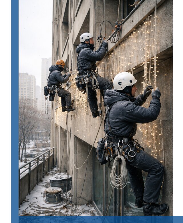 Монтаж новогодней иллюминации и украшение фасадов в Кирове