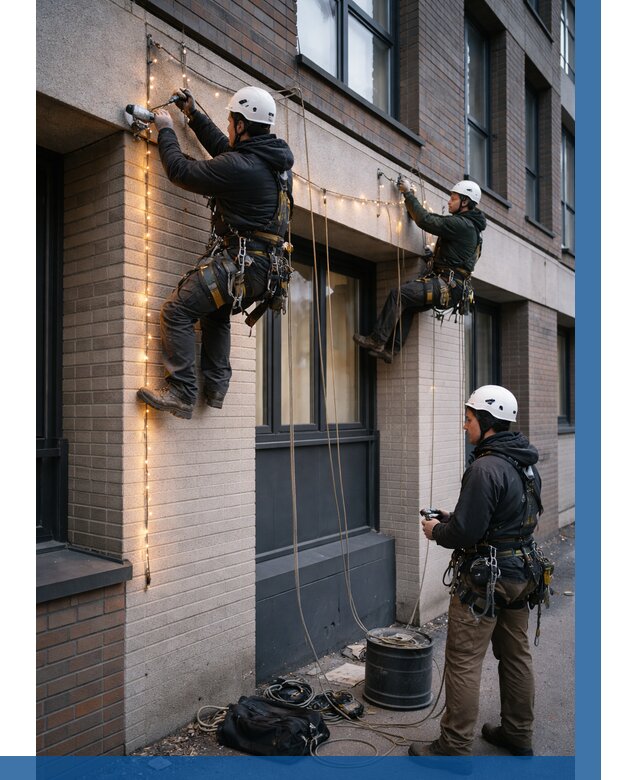 Монтаж гирлянд на фасаде в Кирове от 3558 р. | ВЫСОТНИК-Кро