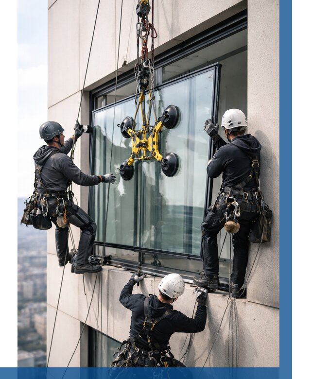 Монтаж стеклопакетов на высоте в Кирове от 3253 р. | ВЫСОТНИК-Кро