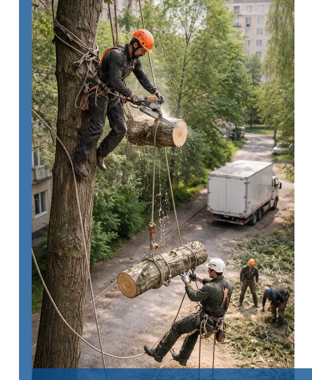 Спил деревьев альпинистами в Кирове, безопасно и без повреждений
