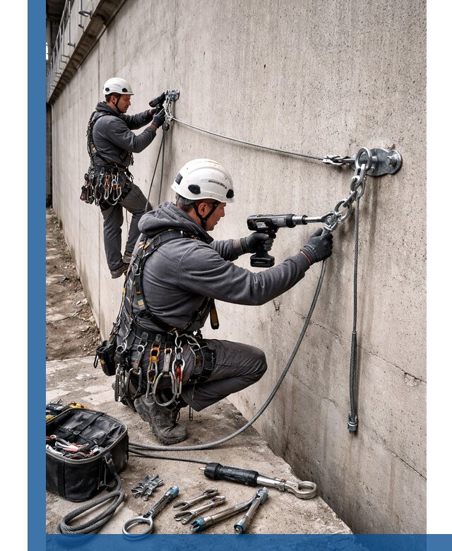 Монтаж анкерных линий высотной безопасности в Кирове